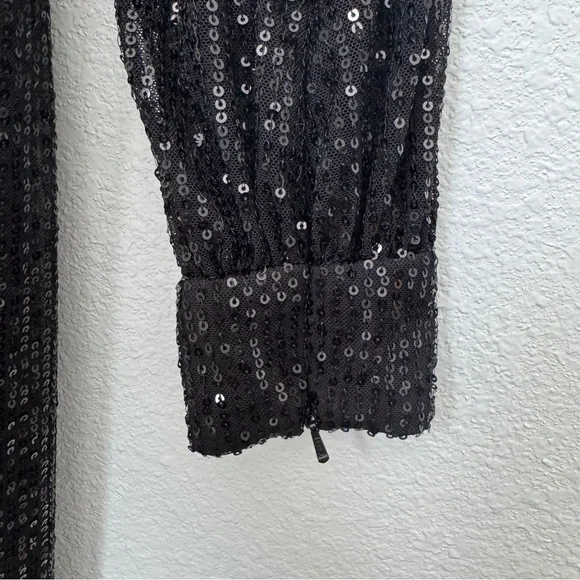 Mac Duggal Ieena Long Sleeve Wide-Leg Sequin Jumpsuit NWT in Black 2 - Picture 7 of 16